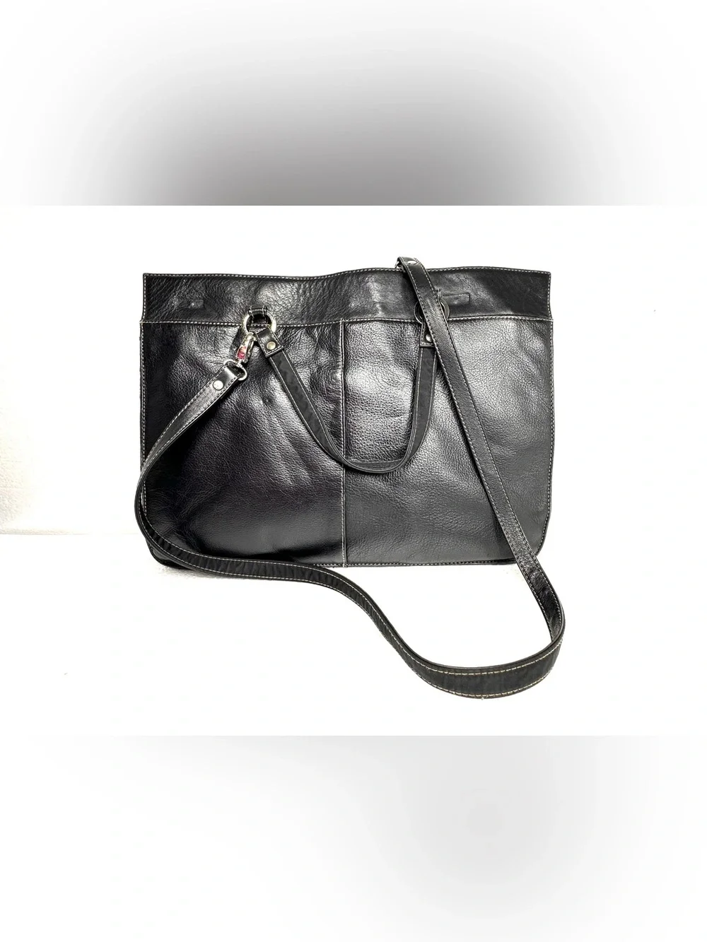 Vintage Marshall Fields Black Leather Multi Compartment Large Tote